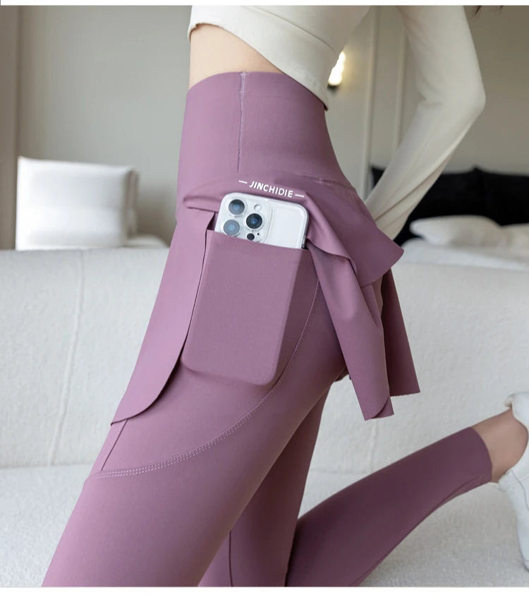 Women Fake Two Pieces Leggings Seamless Fitness Leggings High Waist/with Pocket Elastic Slim Fashion Hip Lifting Yoga Pants