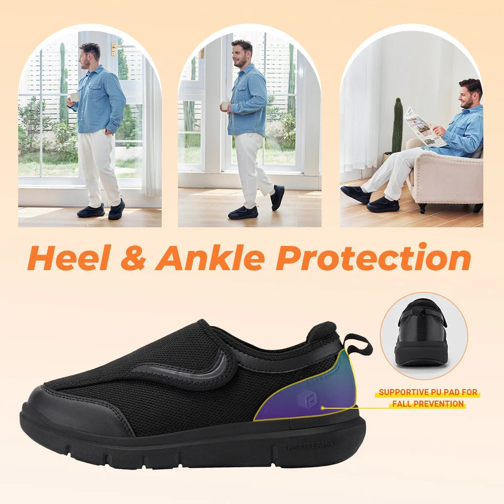 FitVille Men's Diabetic Shoes Extra Wide for Elder Orthopedics Feet Swollen/Adjustable Walking Shoe Elderly Foot Pain Relief