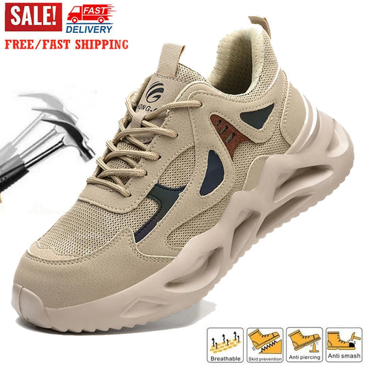 Breathable Steel Toe Sneakers for Men Lightweight Safety Shoes/Anti-smash Anti-puncture Work Sneakers Adjustable Shoes