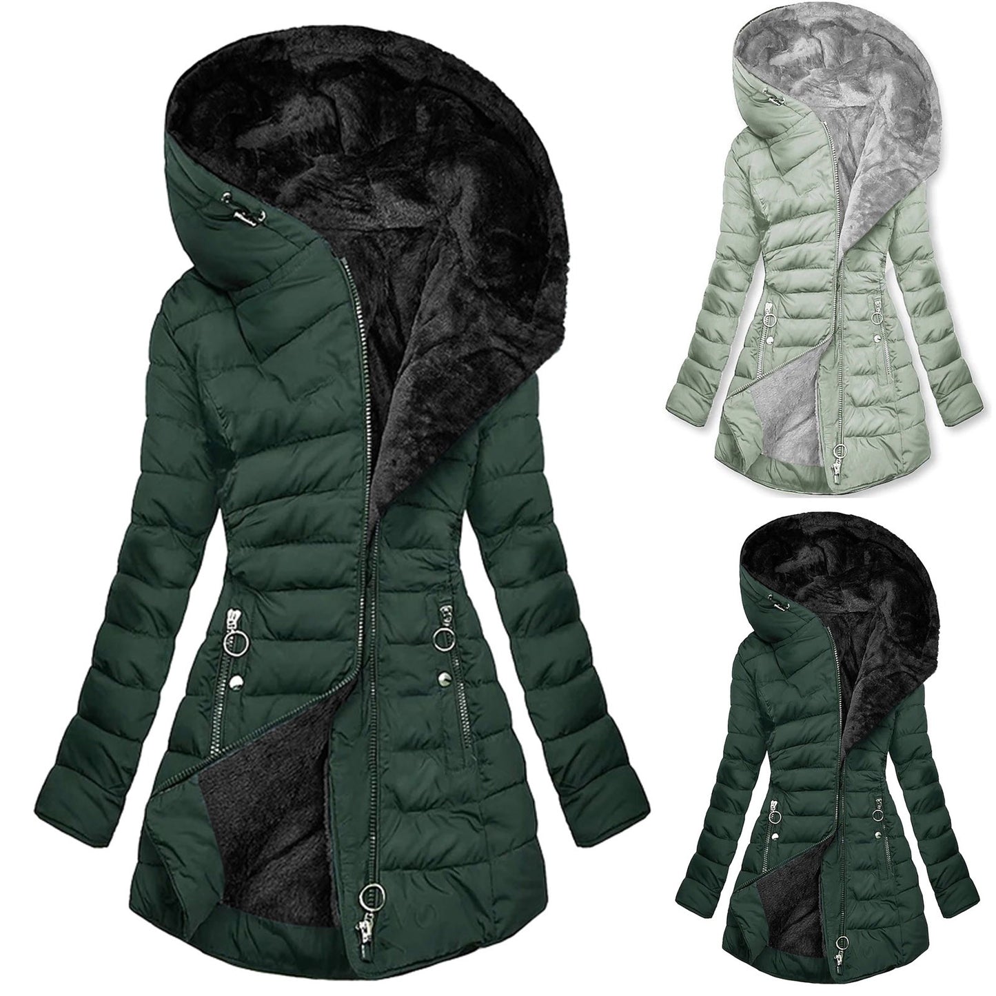 Women Attumn Winter Plush Coat Solid Composite Zipper Long Sleeve Hooded Jacket Pocket Slim Outerwear Winter Jacket For Women