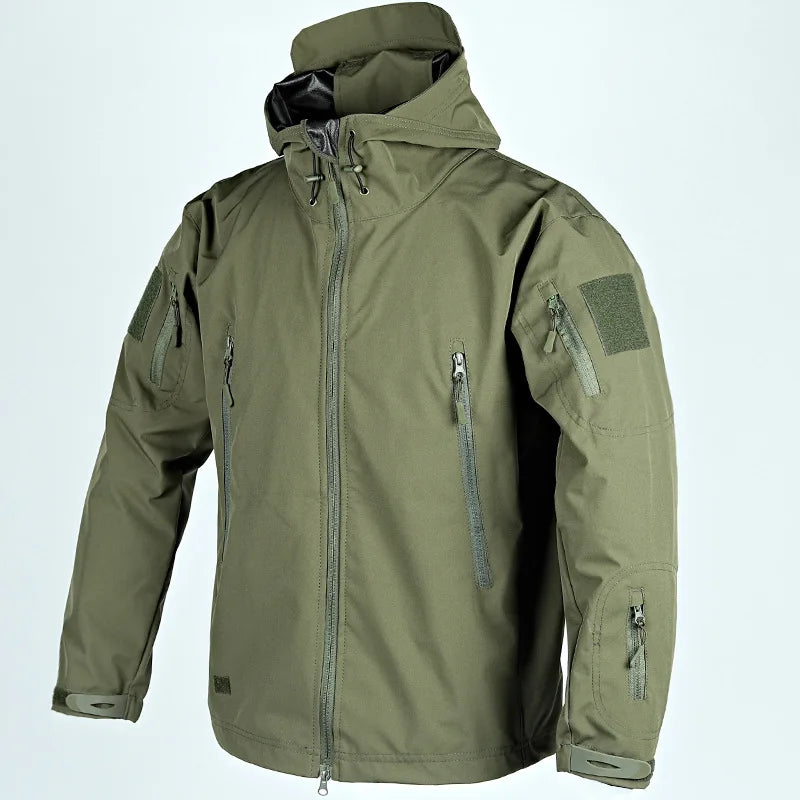 Men's Military Tactical Jackets Full Zip Shark Skin Soft Shell Tactical/Waterproof Windbreaker Outdoors Hiking Hooded Coat S-4XL