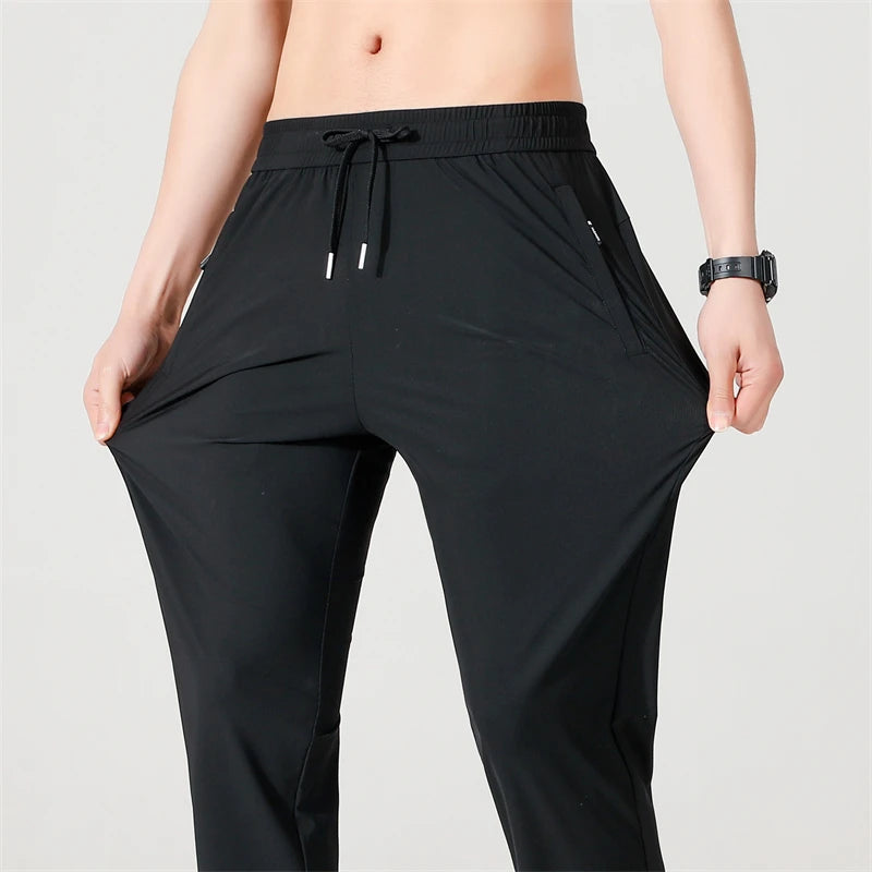 Ice Silk Men's trousers summer black-and-gray thin style business casual/pants outdoor stretch breathable straight leg Pants