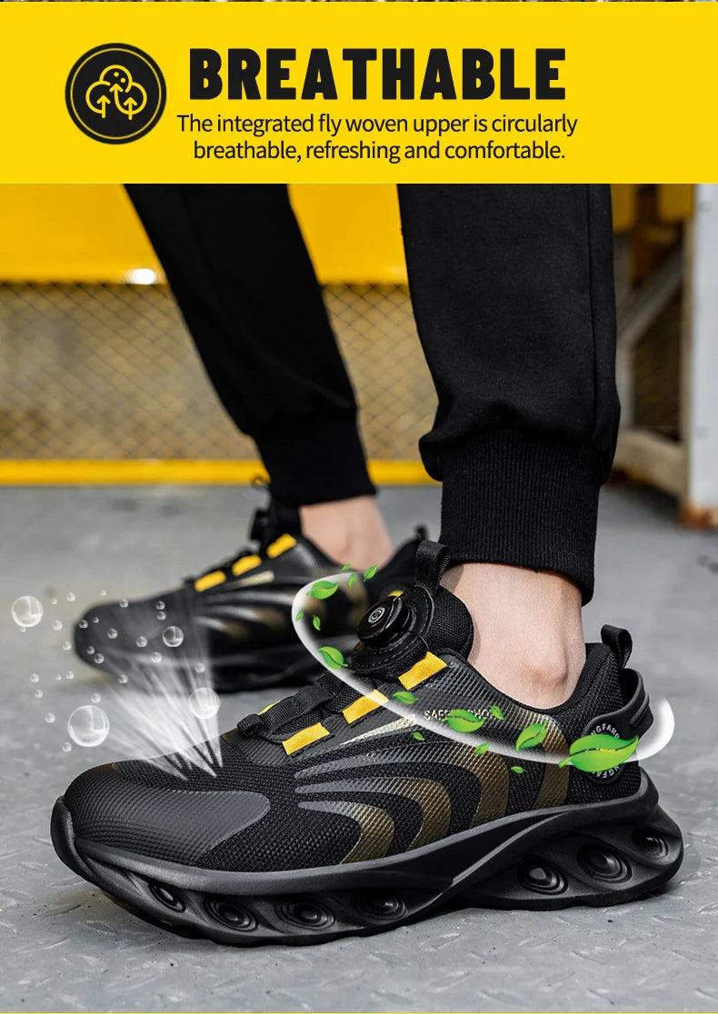 Lace-free, breathable, lightweight and comfortable/anti-smashing and anti-puncture safety shoes