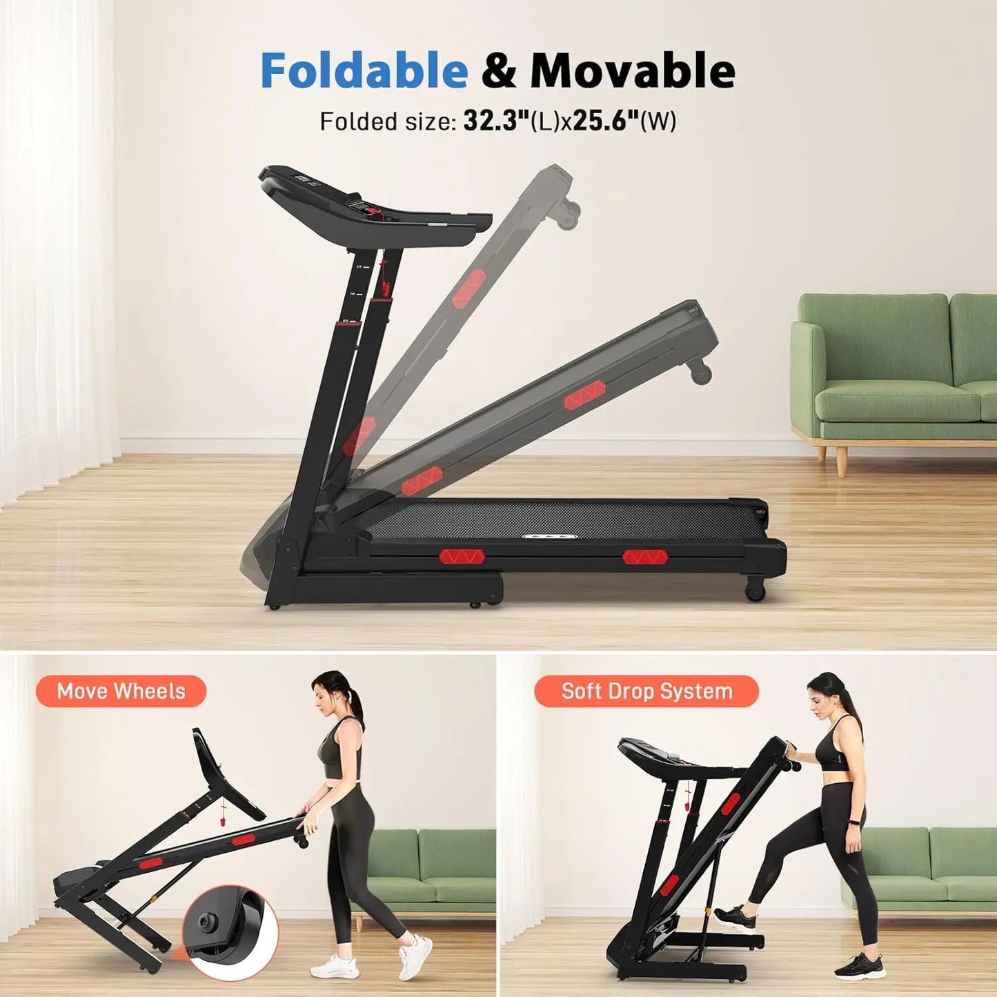 Auto Incline Treadmill with 400 lbs Capacity Foldable Running Machine/for Home with APP Voice Control and Speaker - 8.7 MPH