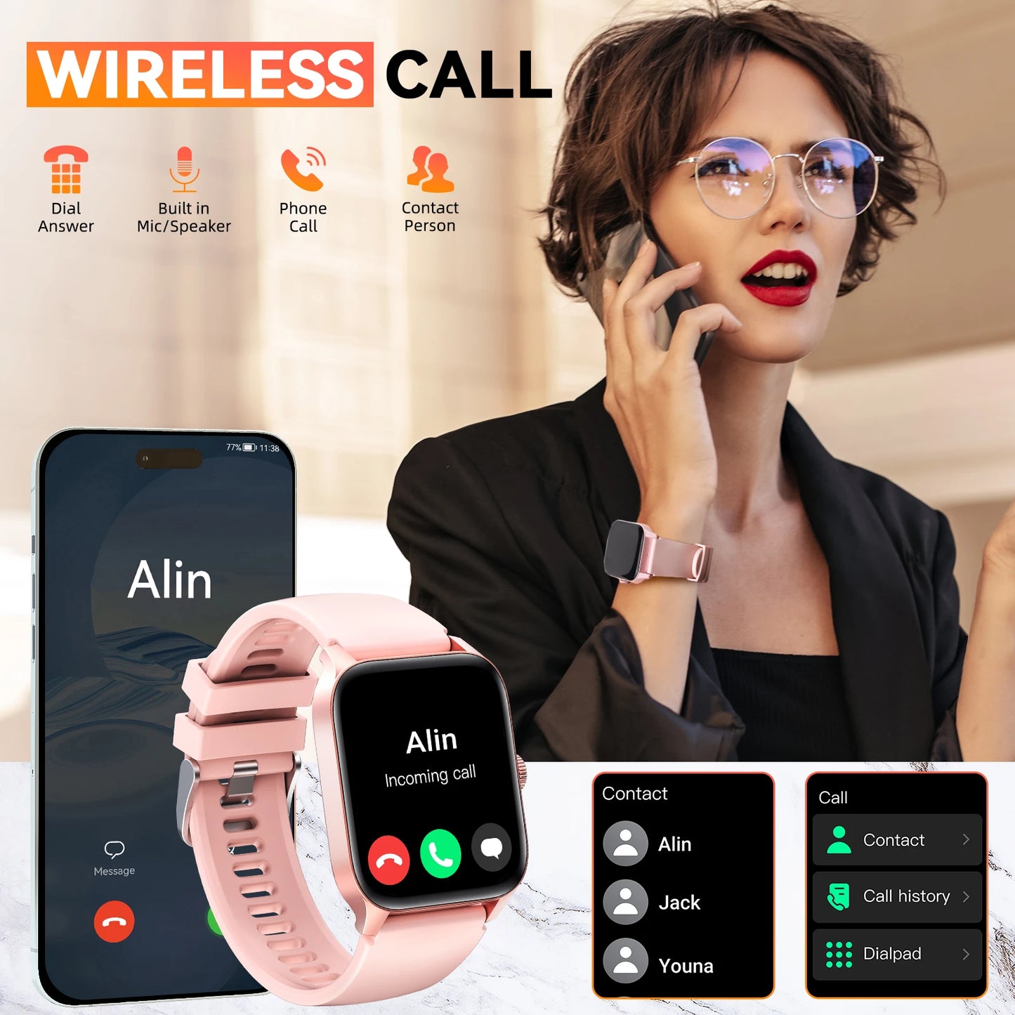 EIGIIS Smart Watch QS56 For Men And Women/1.83" TFT Bluetooth Call Sports Watch Health Monitor IP67 Waterproof