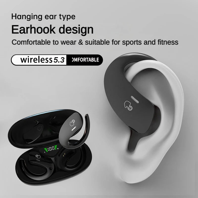Open Ear Bluetooth Headphones 30 Hours Playtime/True Wireless Earbuds with Ear Hook Air Conduction Clear Calls Waterproof