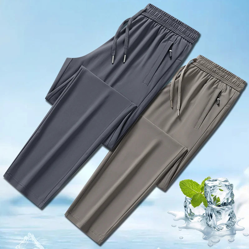 Ice Silk Men's trousers summer black-and-gray thin style business casual/pants outdoor stretch breathable straight leg Pants