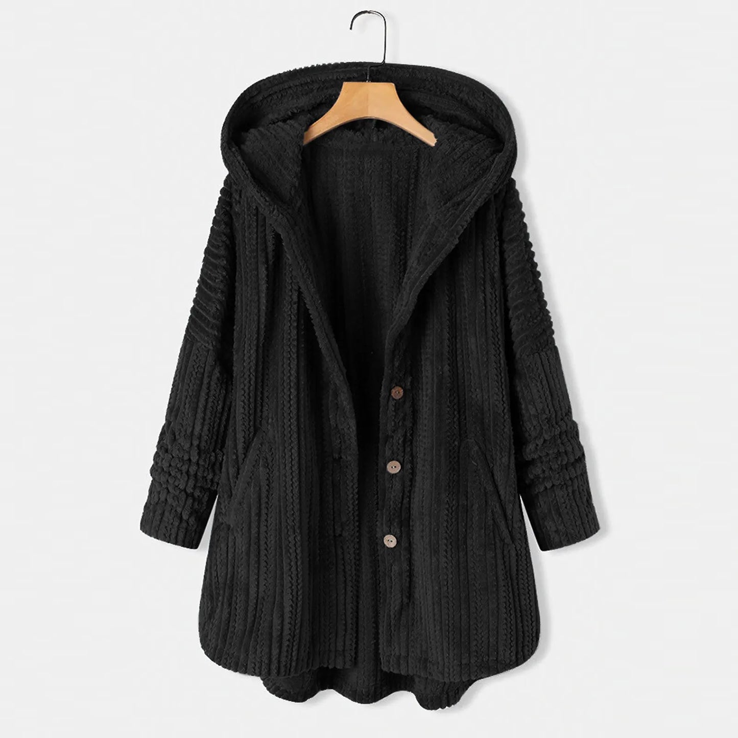 New Women Winter Hooded Cardigan Fleece Coats Long Sleeve Solid Teddy Bear Jacket Single Breasted Outerwear Coat With Pocket