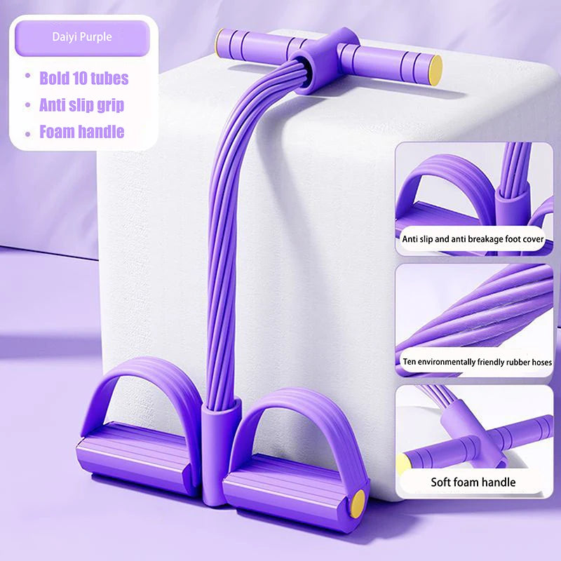 10-Tube Yoga Pedal Puller Woman Resistance Bands Abdomen/Waist Arm Training Elastic Pull Rope Fitness Equipment