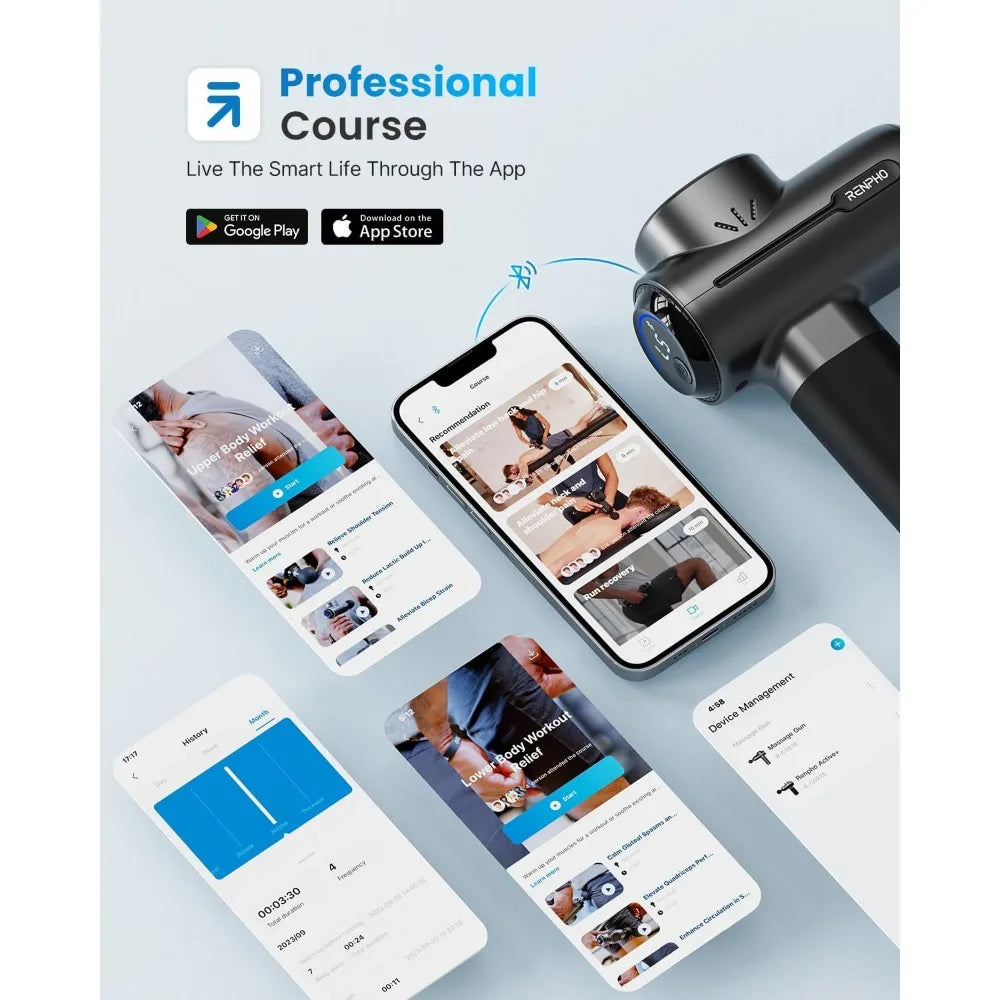 Massage gun with hot and cold deep tissue percussion/muscle massage gun portable Bluetooth and charging stand