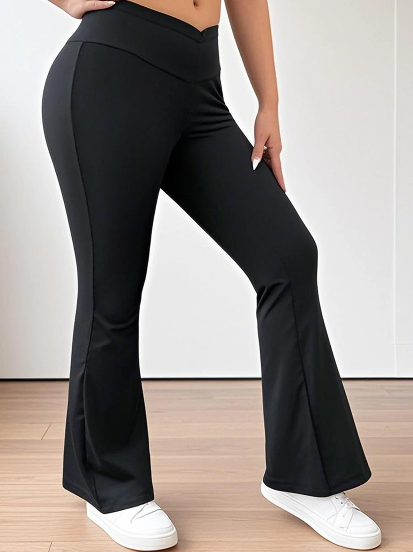 Women Plus Size High Waist Wide Leg Palazzo Pants Solid Color/Loose Fit Casual Long Trousers with Pockets