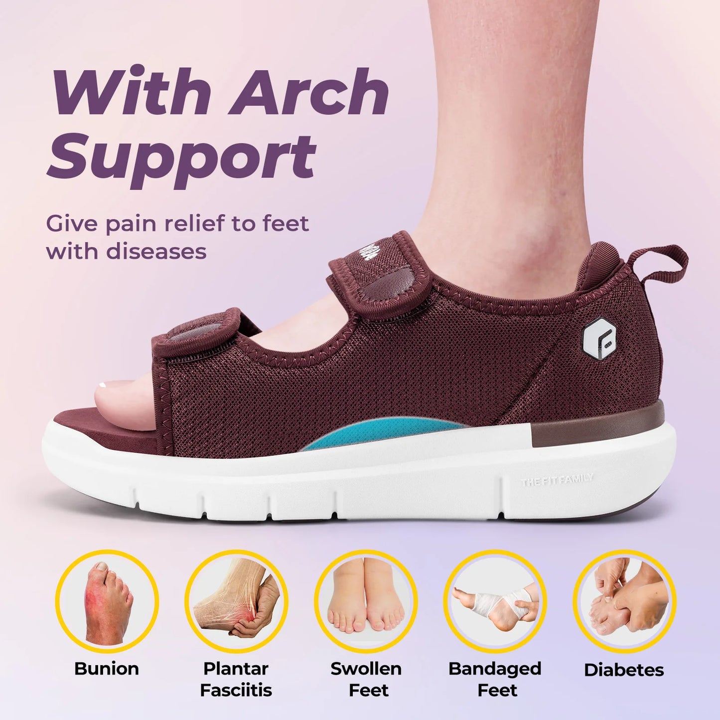 FitVille Women'S Diabetic Wide Sandals With Arch Support Adjustable Straps/Breathable Lightweight Casual Women Flat Shoes