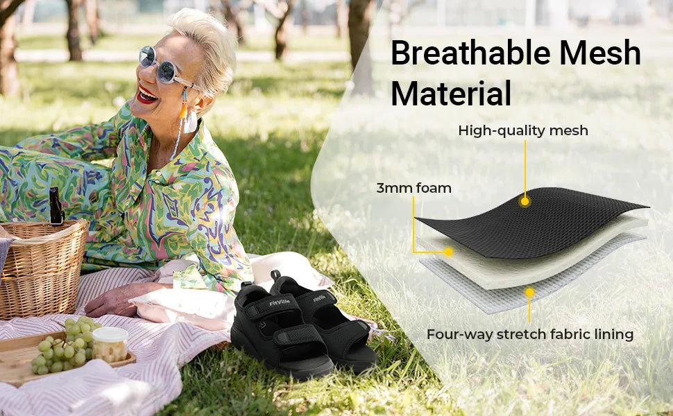 FitVille Women'S Diabetic Wide Sandals With Arch Support Adjustable Straps/Breathable Lightweight Casual Women Flat Shoes