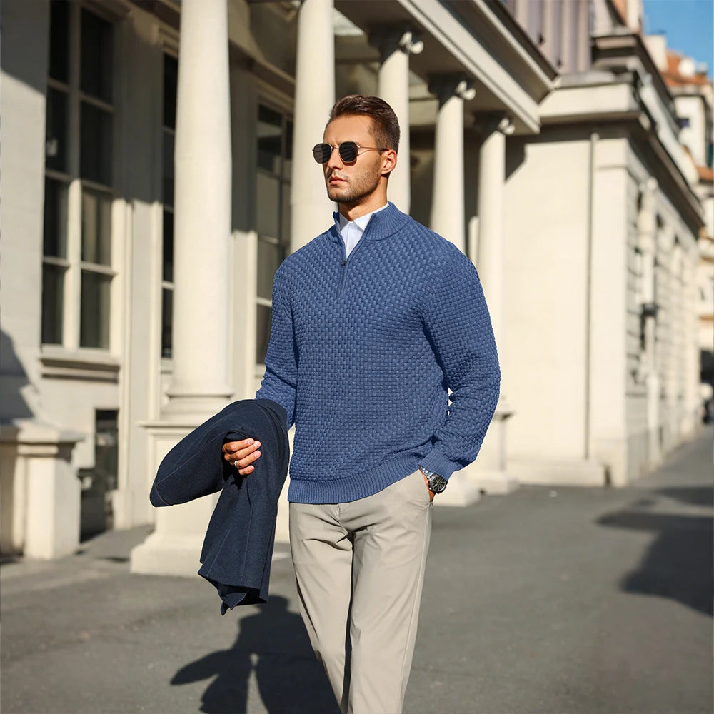 Men's Sweater Spring Outer Wear Quarter Zip Sweaters Polo Zip Pullover/Cable Knit Mock Neck Turtleneck Top US Size
