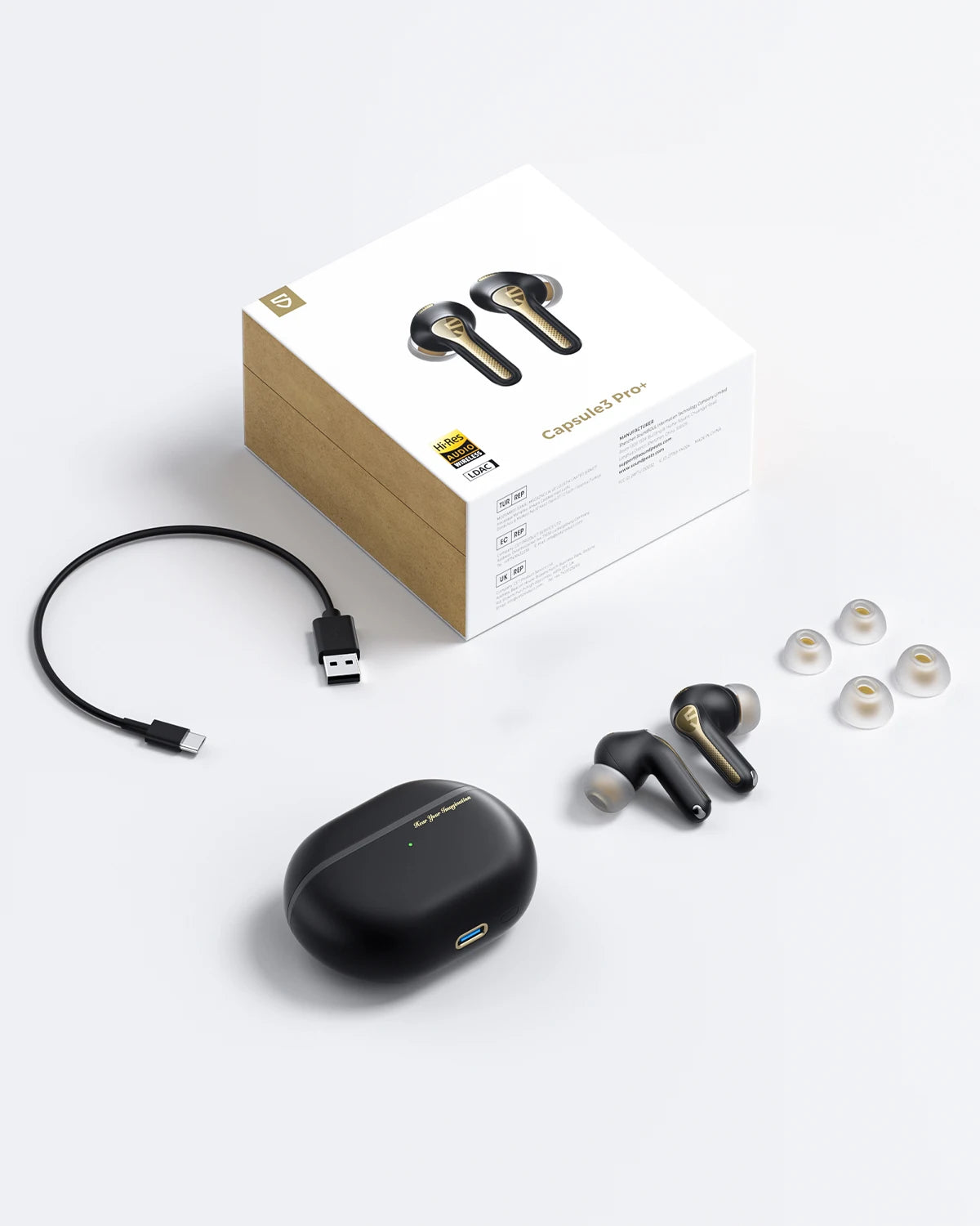 SoundPEATS Capsule3 Pro+ Wireless Earphones Adaptive/ANC Bluetooth Headphones Hi Res HiFi Stereo Sound with Speaker,LDAC