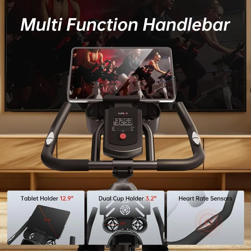 CURSOR FITNESS Exercise Bike, Stationary Bikes for Home/Indoor Cycling Spin Bike Workout Bike with Extra Comfort Seat