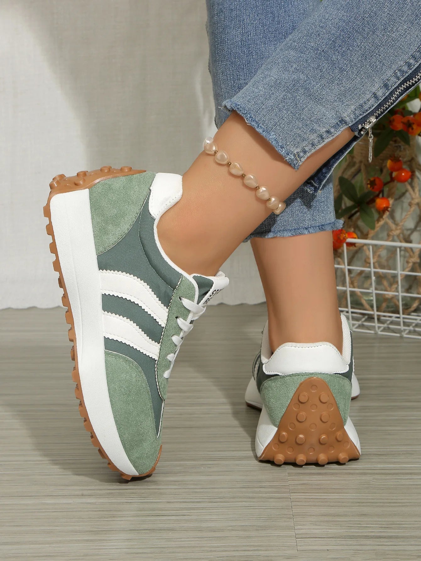 Multi Color Women Retro 3 Stripes Suede Lace Up Sneakers/Low Top Lightweight Breathable Walking Trainers Non Slip Comfortable Shoes