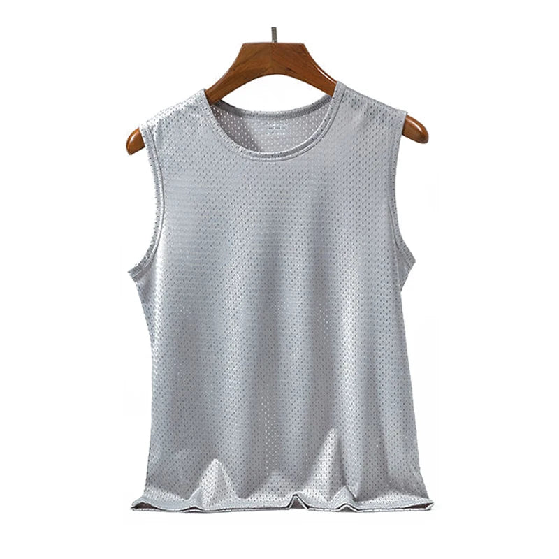 Summer Men Ice Silk Tank Top Mesh Quick Dry/Breathable Sleeveless Sport Bodybuilding Vest