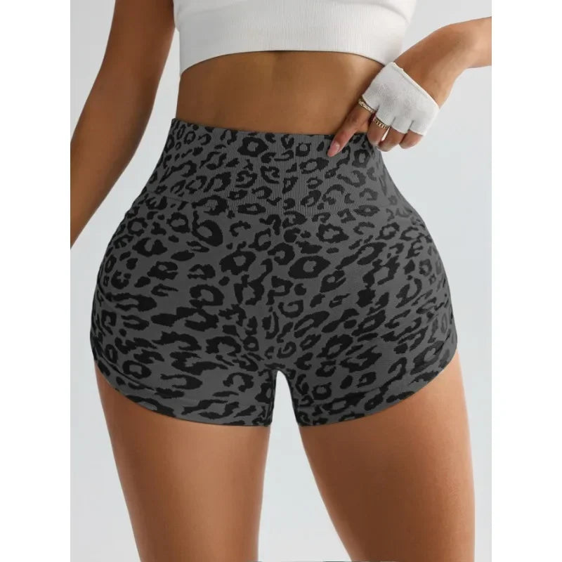 Women High Waist Leopard Print Shorts Seamless Slim Leggings  Hip Lifting/Gym Running Cycling Yoga Shorts Summer for Women