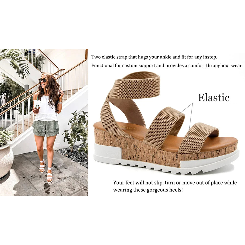 Summer Women's Sandals Platform Casual Wedge Shoes/Cork Elastics Strap Fashion Sandals