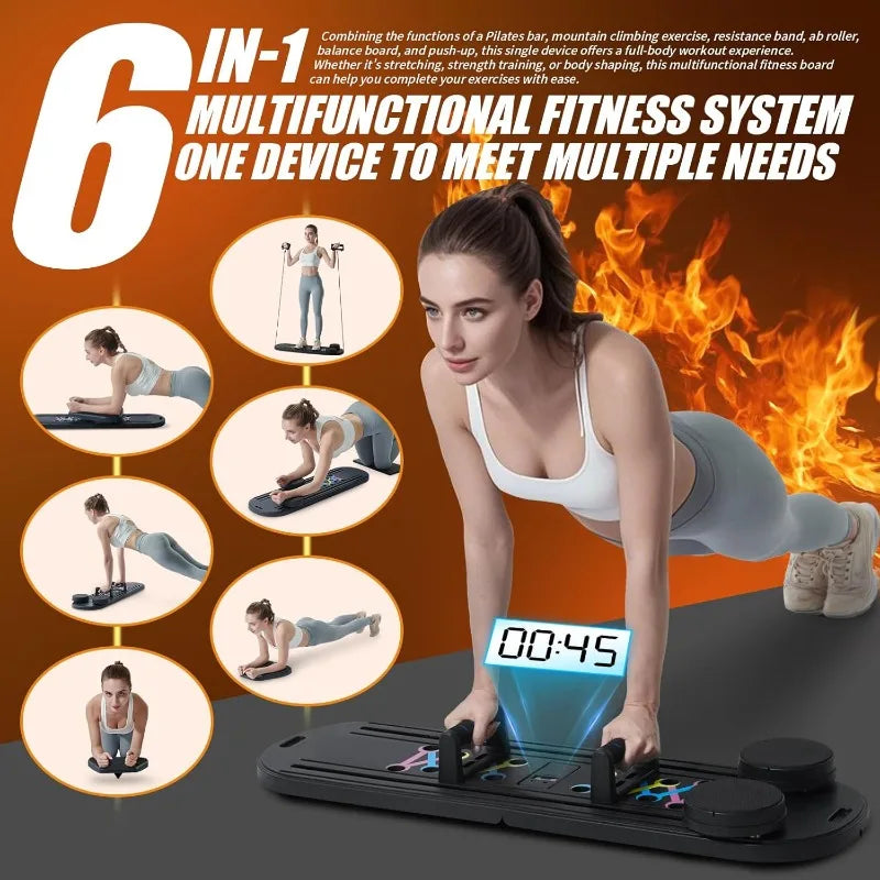Pilates Board, 6 in 1 Pilates Reformer Machine Pilates Equipment/Multifunctional Abdominal Board Ab Roller Board Exercise Board