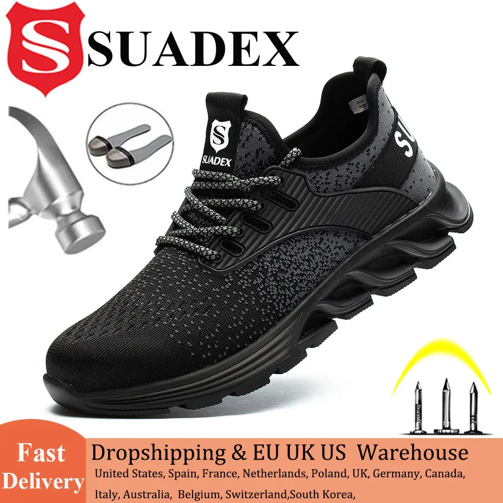 SUADEX Men Safety Shoes Steel Toe Boots Anti-Smashing Work Shoes/Lightweight Breathable Composite Toe Men EUR Size 37-48