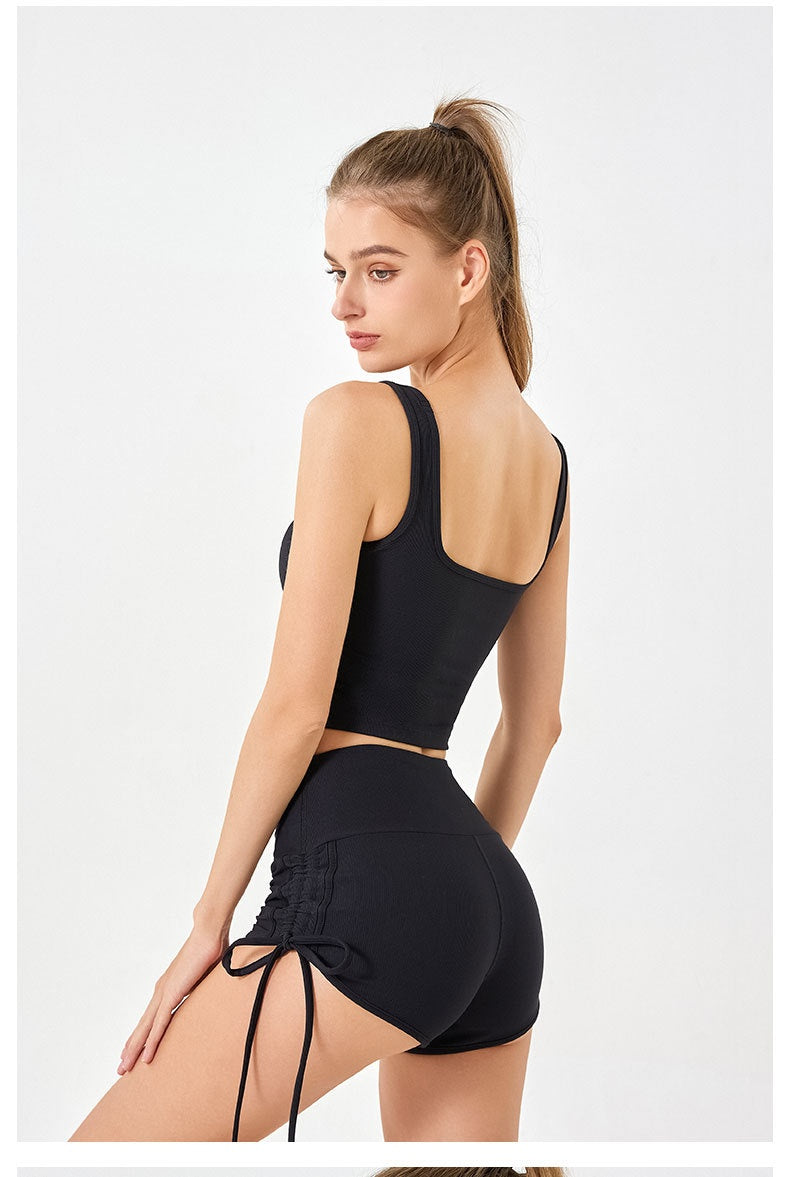 Women's Thin Drawstring Sports Yoga Shorts/High Elastic Fitness Running Shorts