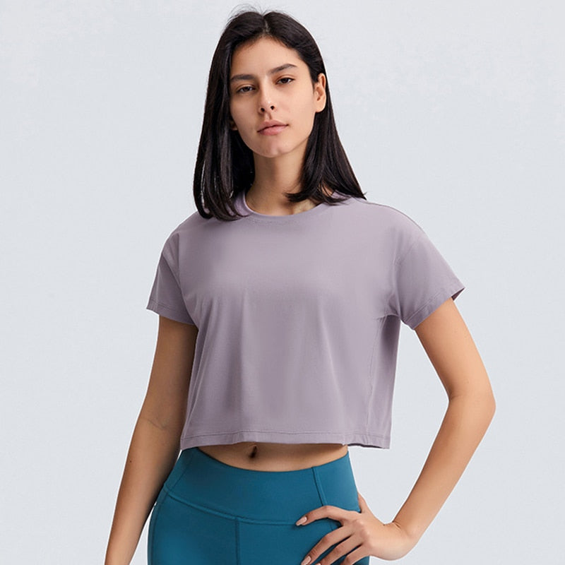 Loose Blouses Women Seamless Sport/t-Shirts Sexy Yoga Crop Top Short Sleeve