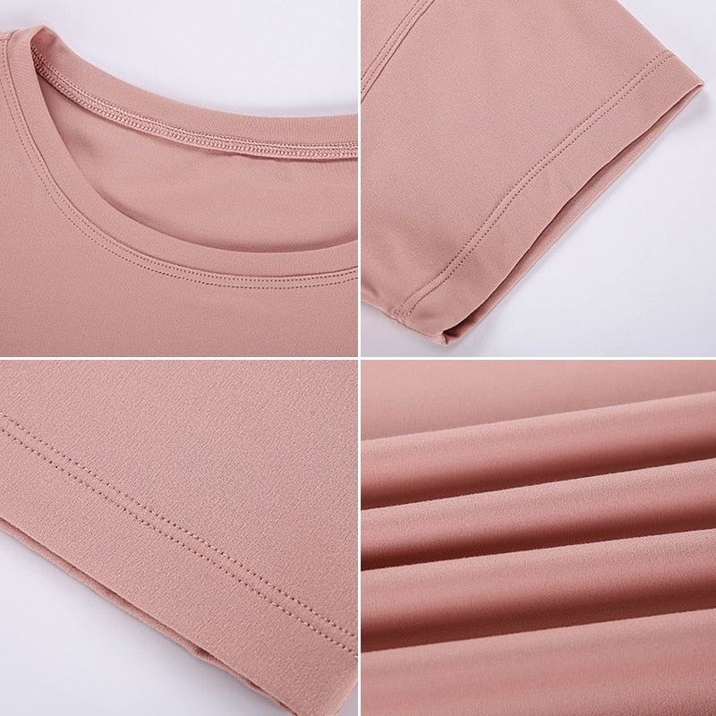 Loose Blouses Women Seamless Sport/t-Shirts Sexy Yoga Crop Top Short Sleeve
