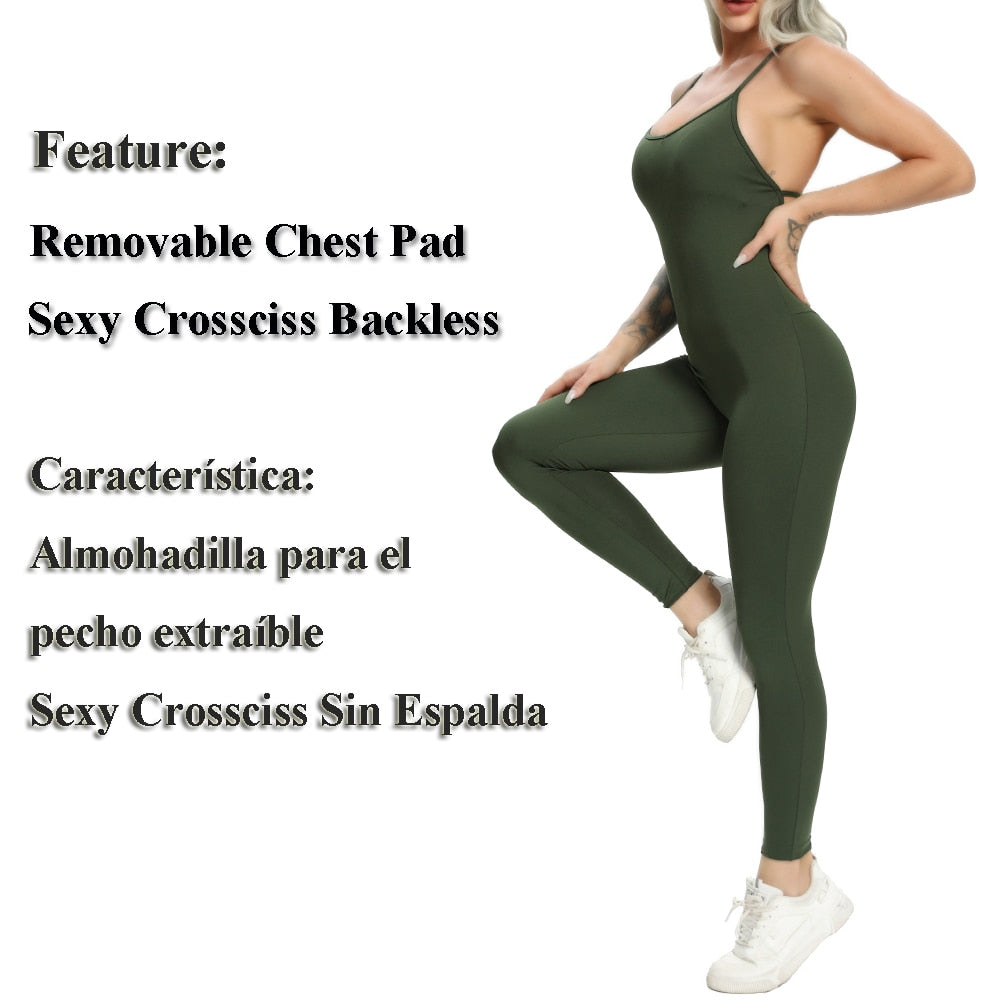 Women Jumpsuit Fitness Crisscross Backless Bodysuits/Female Gym Athletic One Piece