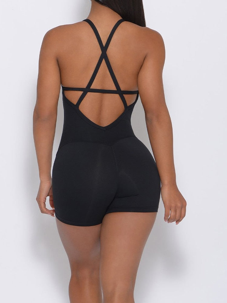 Women Jumpsuit Fitness Crisscross Backless Bodysuits/Female Gym Athletic One Piece