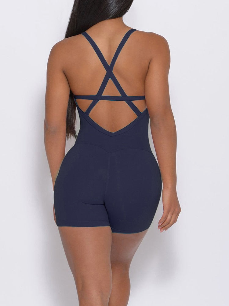 Women Jumpsuit Fitness Crisscross Backless Bodysuits/Female Gym Athletic One Piece