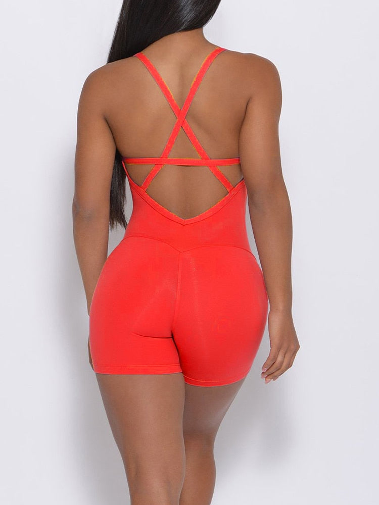 Women Jumpsuit Fitness Crisscross Backless Bodysuits/Female Gym Athletic One Piece