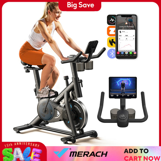 MERACH Exercise Bike Brake Pad Stationary Bike Low Noise Indoor Cycling Bike/270lbs Weight Capacity Tablet Mount Fitness Courses