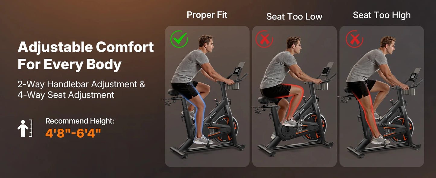 Merach Magnetic Exercise Bike No Plug Needed Low Noise Stationary/with Comfortable Seat Cushion Spinning Bike 330 lb Weight Capacity