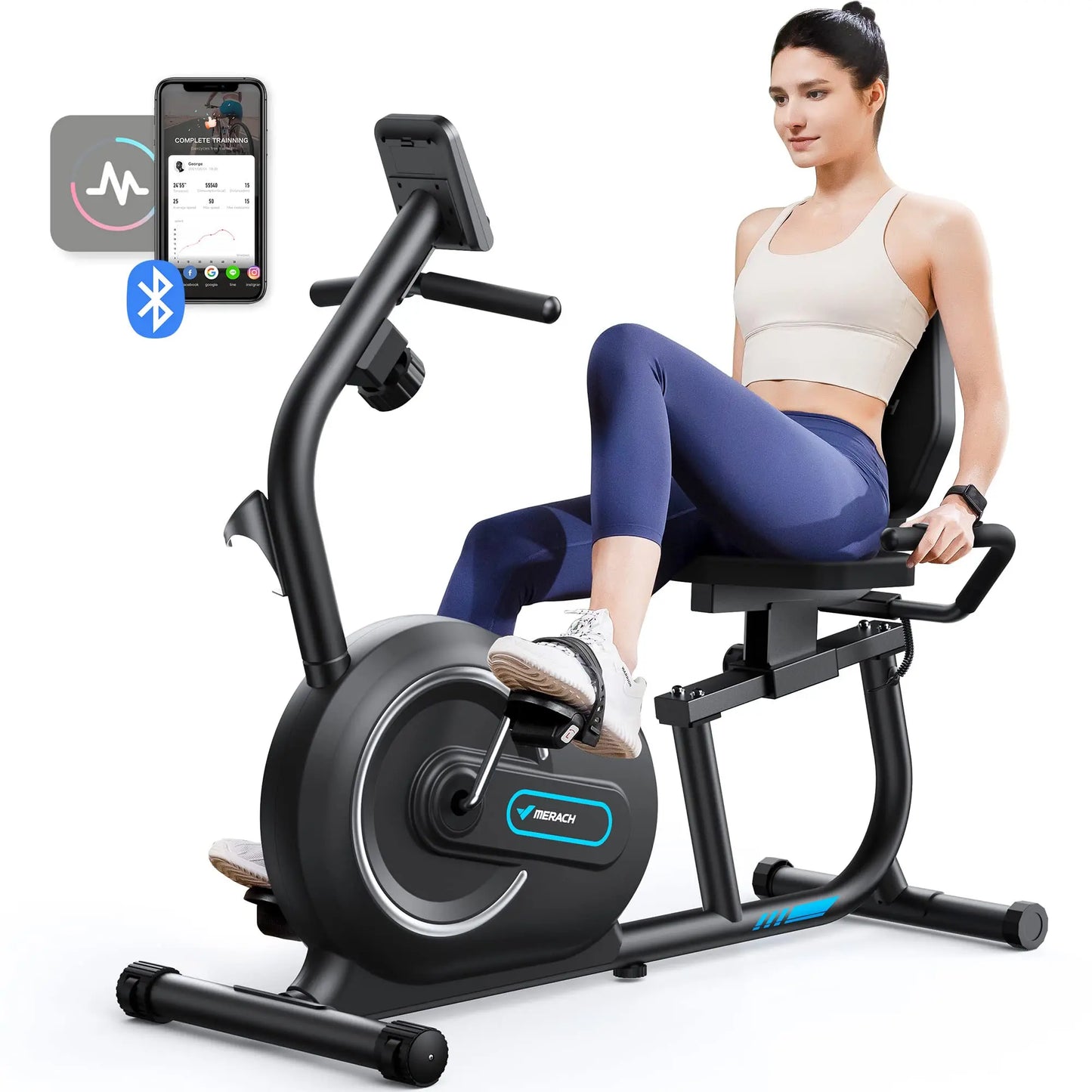 MERACH Recumbent Exercise Bike for Home Smart Bluetooth/Exclusive App Connectivity LCD Heart Rate Handle Magnetic Recumbent Bike