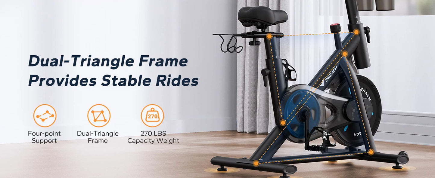 MERACH Exercise Bike Brake Pad/Magnetic Stationary Bike with Exclusive App/Low Noise Indoor Cycling Bike with Fitness Courses