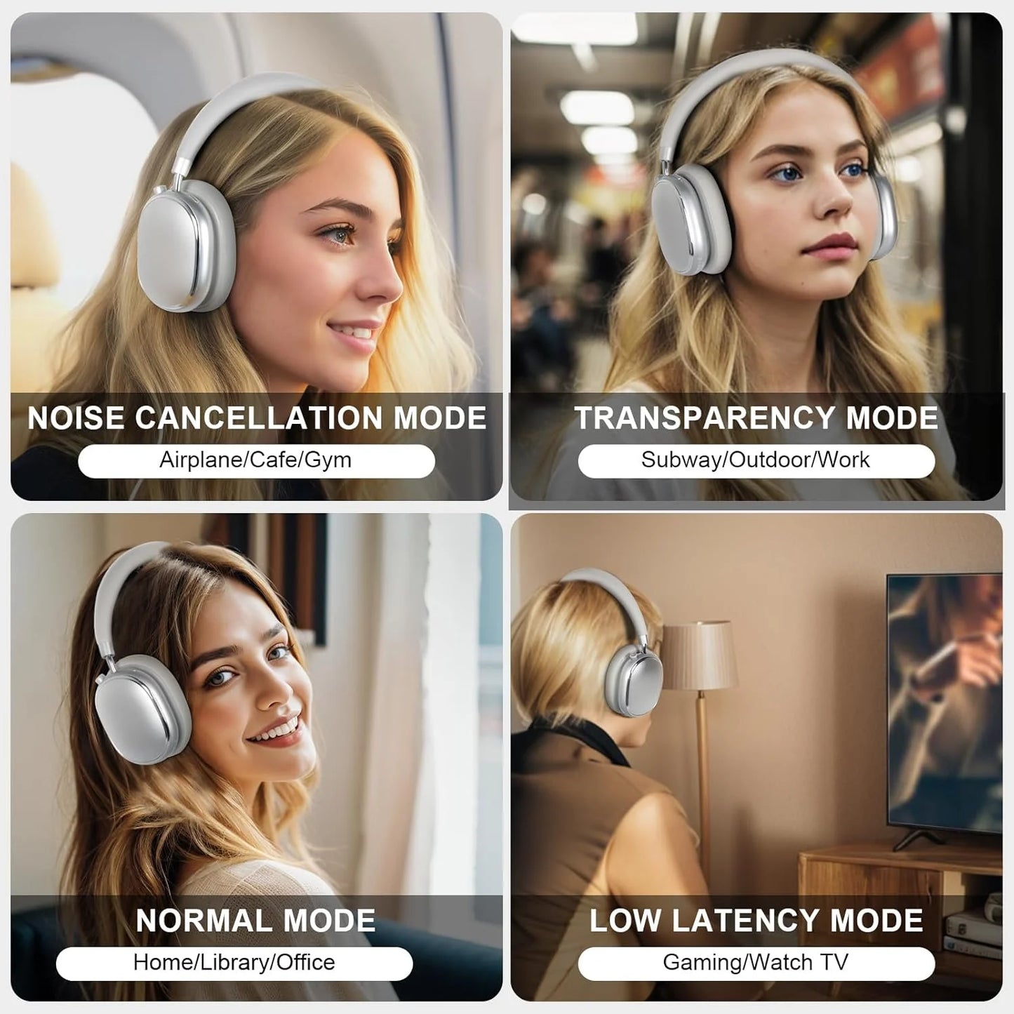 Bluetooth T-fun NC95 Hybrid Active Noise Cancelling Headphones/Built-in Mic 65H Playtime App Control Hi-Res Audio