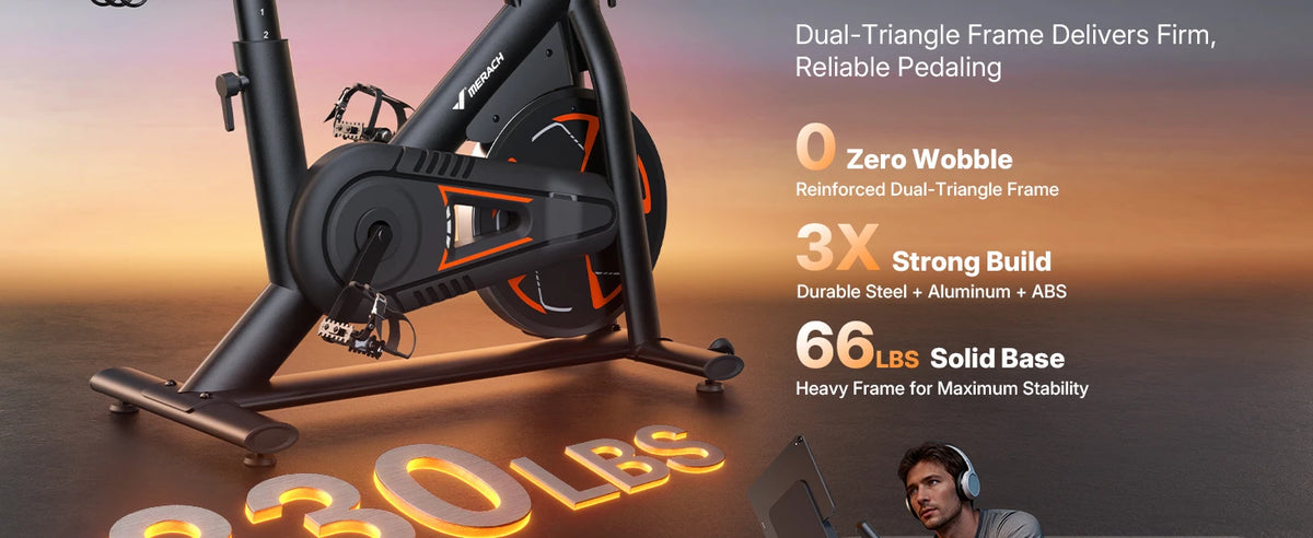 Merach Magnetic Exercise Bike No Plug Needed Low Noise Stationary/with Comfortable Seat Cushion Spinning Bike 330 lb Weight Capacity