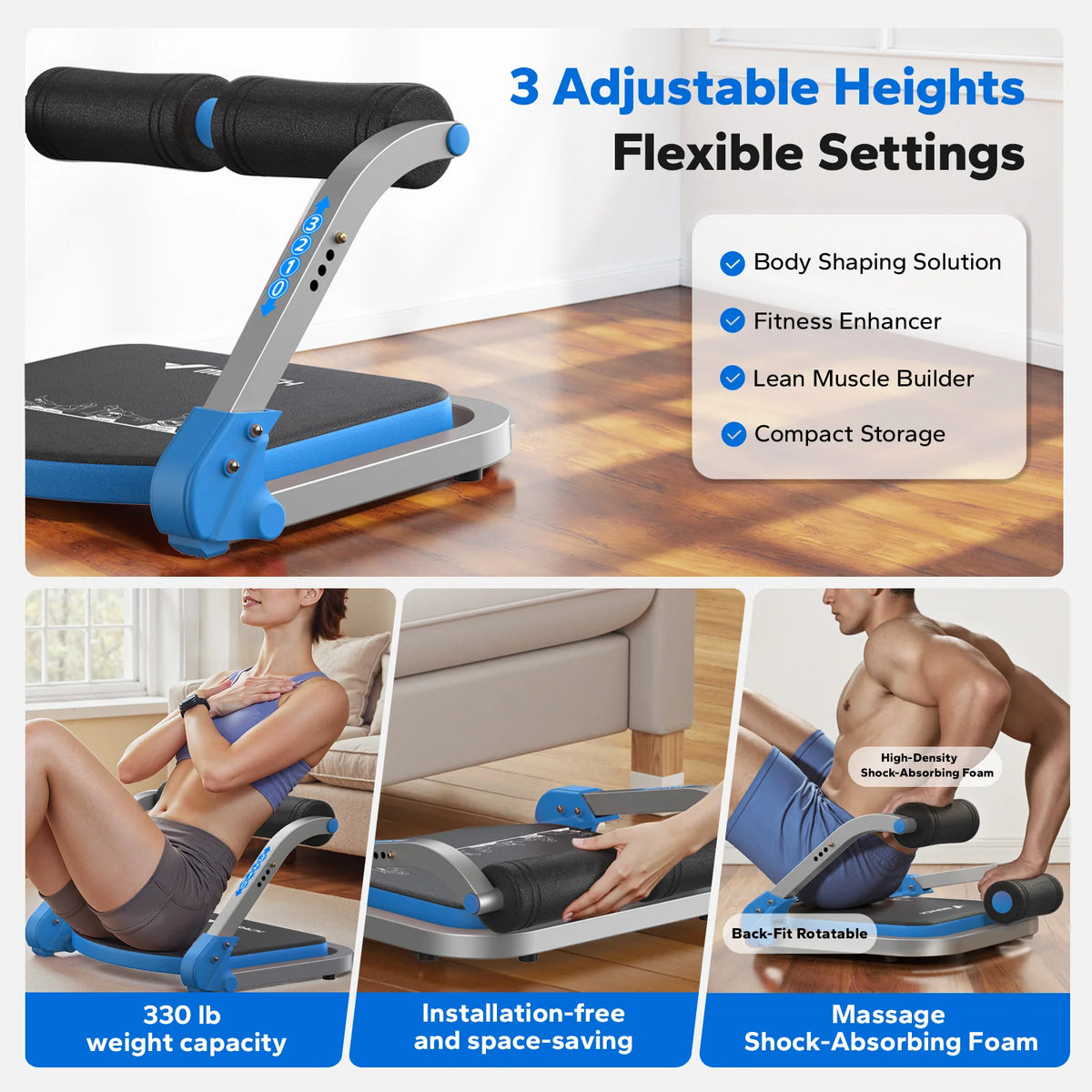 MERACH Ab Machine Abdominal Trainer With 3 Adjustable Resistance Levels/For Home Automatic Rebound Ab Crunch Machine