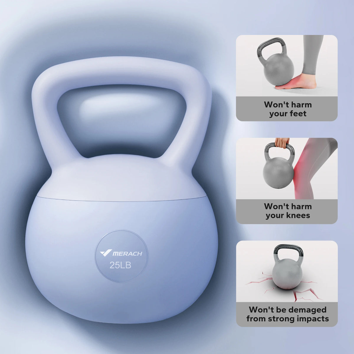 MERACH Kettlebell Sand Filled Shock Absorbing 15/25 LB PVC Kettlebell/for Home Gym Floor-Friendly Non-Slip Rubber Base Wide Handle