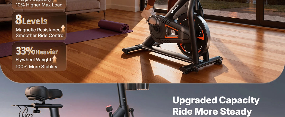 Merach Magnetic Exercise Bike No Plug Needed Low Noise Stationary/with Comfortable Seat Cushion Spinning Bike 330 lb Weight Capacity