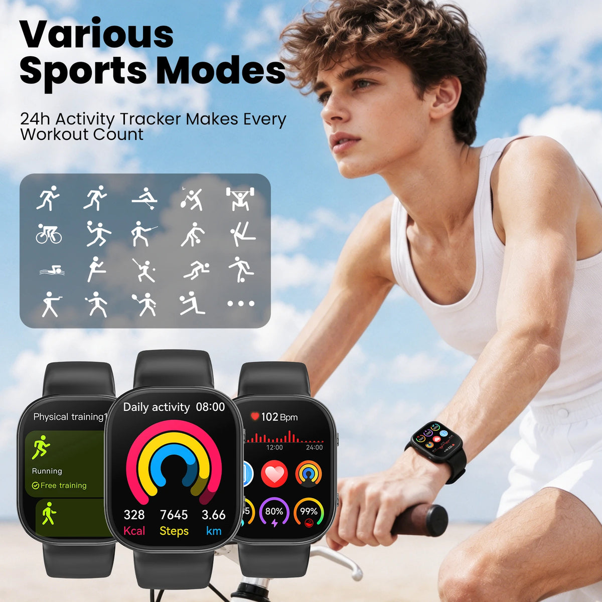 Y2 Smart Watch Bluetooth Call 1.88" TFT Screen IP67 Waterproof/Fitness Watch Heart Rate Blood Oxygen Monitor