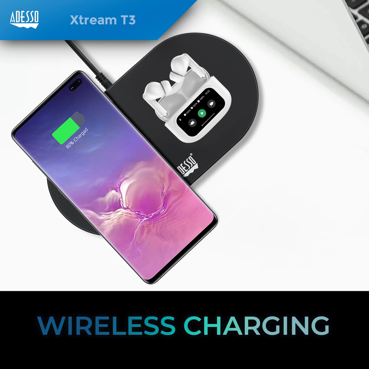 Wireless ANC Earbuds with Touch Screen Charging Case Bluetooth/5.3 Earphones Active Noise Cancelling Headphones with Built-in Mic