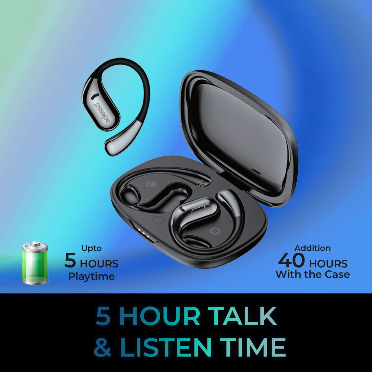 Open Ear Sports Wireless Earbuds Bluetooth 5.3 Water Resistant Sweatproof/Earphones with Built-in Mic 16.5mm Driver Touch Control