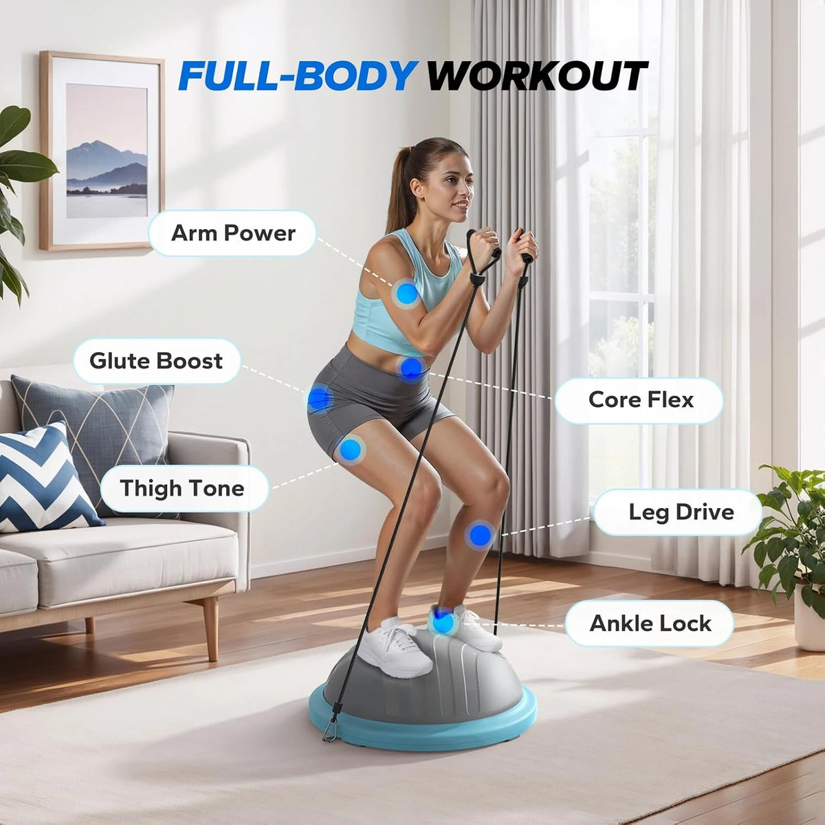 MERACH Balance Ball 18'' Half Ball Exercise Trainer for Core Workout Anti-Slip/450 LBS Capacity Includes Foot Pump and Resistance Bands