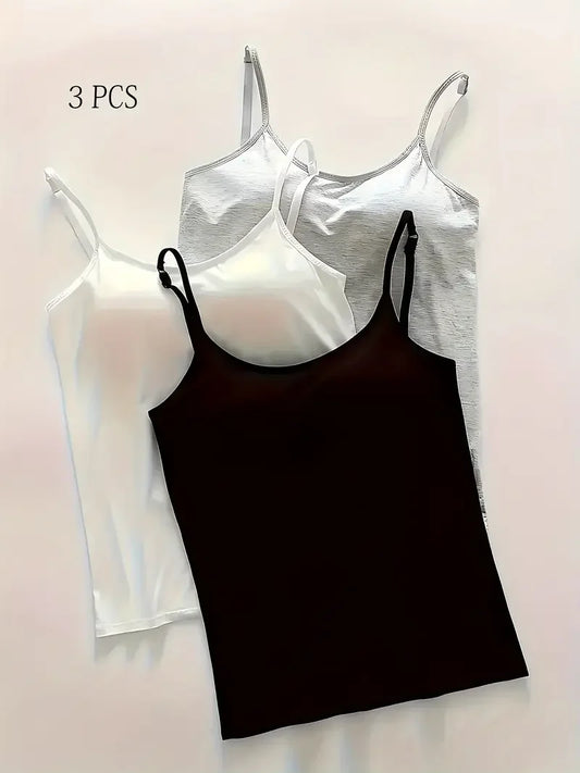 3pcs Women's Modal Crop Tops with Built-in Bra/Adjustable Spaghetti Strap Camisole Tanks Padded And Breathable