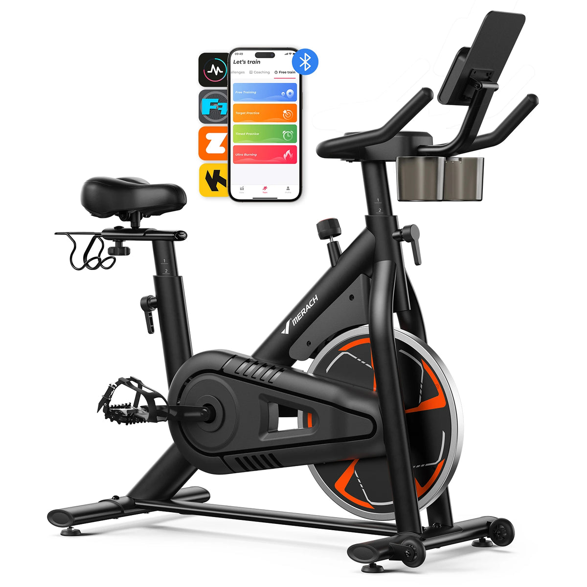 Merach Magnetic Exercise Bike No Plug Needed Low Noise Stationary/with Comfortable Seat Cushion Spinning Bike 330 lb Weight Capacity
