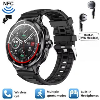 Headset Smart Watch Men TWS 2 in 1 Wireless Bluetooth Call Earphone/NFC Blood Pressure Heart Rate Health Sport Smartwatch