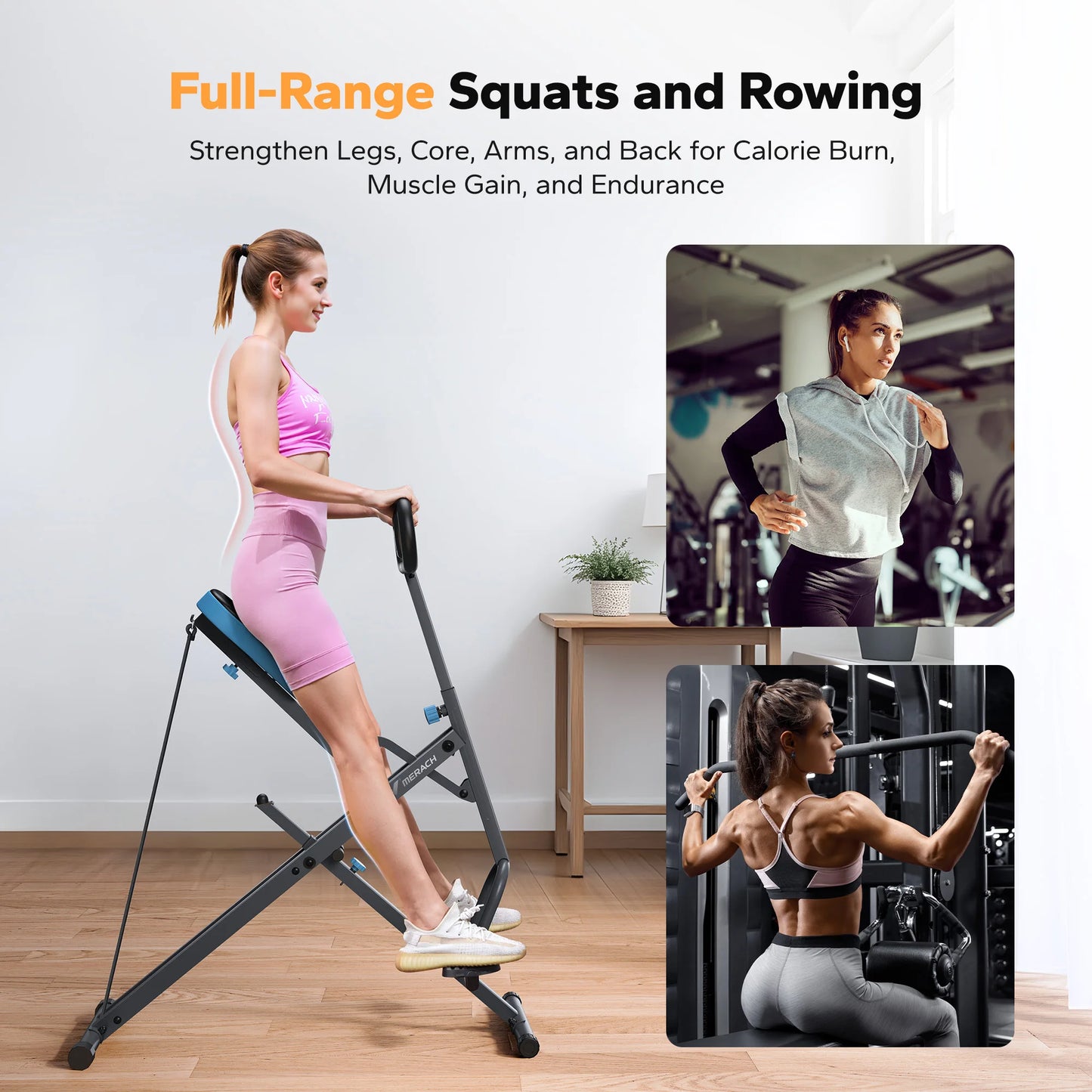 MERACH Squat Machine 2in1 Squat Rowing Machine Easy Setup/Foldable Exercise Equipment Glute Trainer Machine Glutes Leg Home Fit